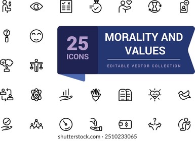 Morality and values line icons collection. Minimalistic web and UI icon. Outline icon collections. Editable vector illustration.