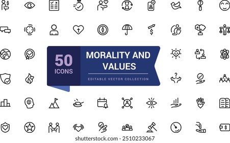 Morality and values line icons collection. Minimalistic web and UI icon. Outline icon collections. Editable vector illustration.