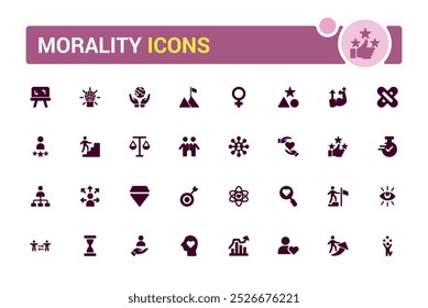 Morality and values solid icons set, UI icon set for web and app design, Filled ico collection, Thin outline icons pack. Editable and pixel perfect.
