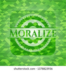 Moralize green emblem. Mosaic background