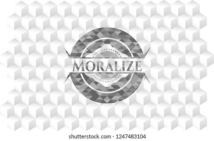 Moralize grey emblem. Vintage with geometric cube white background
