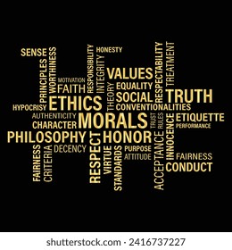 morals word cloud isolated on a black background.