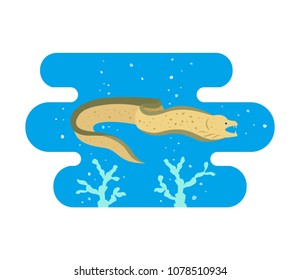 Moray eel on blue background. Vector illustration.
