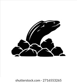 Moray eel vector illustration. marine animal, ocean creature, black and white logo. wild animal. lurking in rocks