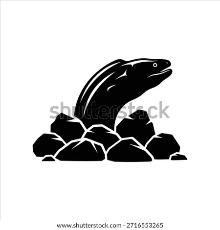 Moray eel vector illustration. marine animal, ocean creature, black and white logo. wild animal. lurking in rocks