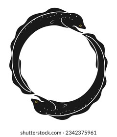 Moray Eels Silhouette, Swimming in Circling Motion