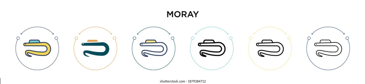 Moray icon in filled, thin line, outline and stroke style. Vector illustration of two colored and black moray vector icons designs can be used for mobile, ui, web