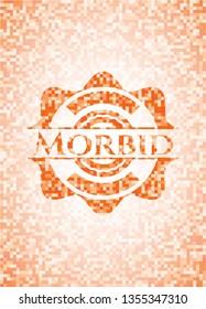 Morbid abstract emblem, orange mosaic background