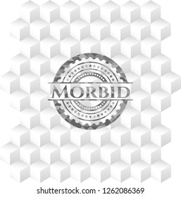 Morbid grey badge with geometric cube white background