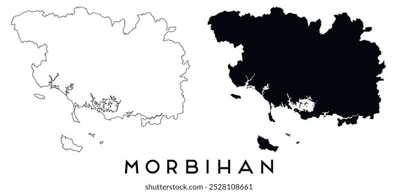 Contorno do mapa de Morbihan e vetor de silhueta preta