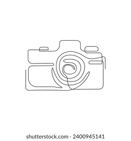 Mordan camera continuous one line art outline drawing illustration vector image hand drawn on white background minimalis