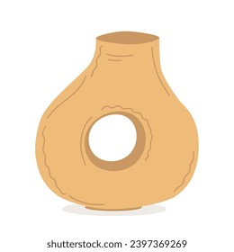 Morden ceramic Vase with hole. Hand drawn flat trendy illustration.
