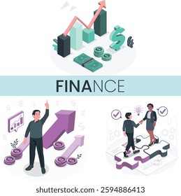 A  mordern  designed about finance using financial work,computer;office etc And standard colors