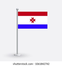 Mordovia flag. The national flag of Mordovia on a pole. The waving flag. The sign and symbol of the country. Realistic vector on white.