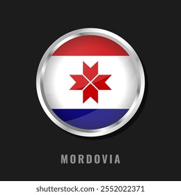 Bandeira nacional enquadrada em volta da Mordovia. Bandeira brilhante circular de Mordovia.