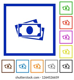 More banknotes flat color icons in square frames on white background