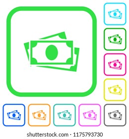 More banknotes with portrait vivid colored flat icons in curved borders on white background