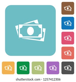 More banknotes white flat icons on color rounded square backgrounds