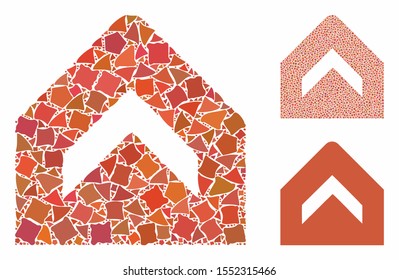 More composition of abrupt pieces in different sizes and color tones, based on more icon. Vector irregular pieces are grouped into illustration. More icons collage with dotted pattern.