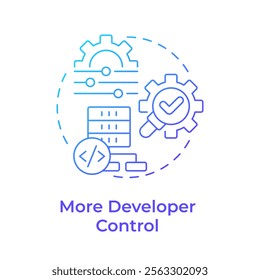 More developer control blue gradient concept icon. Choosing data sources and parameters. Benefit of RAG services. Round shape line illustration. Abstract idea. Graphic design. Easy to use in article