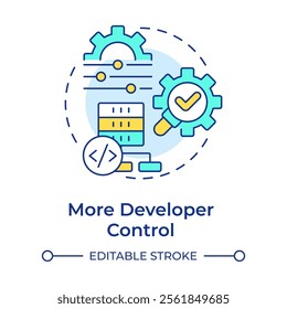 More developer control multi color concept icon. Choosing data sources and parameters. Benefit of RAG services. Round shape line illustration. Abstract idea. Graphic design. Easy to use in article