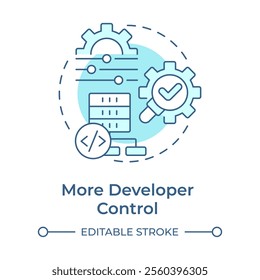 More developer control soft blue concept icon. Choosing data sources and parameters. Benefit of RAG services. Round shape line illustration. Abstract idea. Graphic design. Easy to use in article