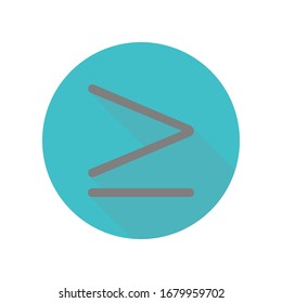 More or equal symbol long shadow icon. Simple glyph, flat vector of web icons for ui and ux, website or mobile application