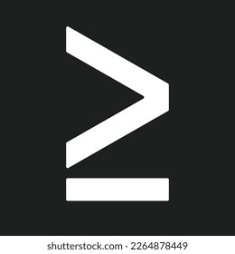 More or equal vector icon. Math white pictogram on black background.