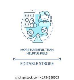 More harmful than helpful pills concept icon. Buying drugs. Online pharmacy idea thin line illustration. Unregistered pharmacies threats. Vector isolated outline RGB color drawing. Editable stroke