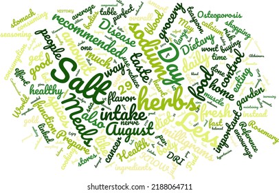 More Herbs, Less Salt Day 29 August Word Cloud In Vector Art Creative Colourful White Back Ground