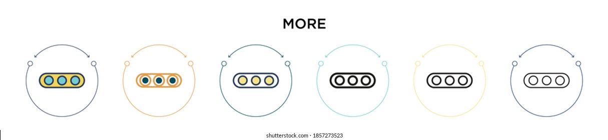 More icon in filled, thin line, outline and stroke style. Vector illustration of two colored and black more vector icons designs can be used for mobile, ui, web