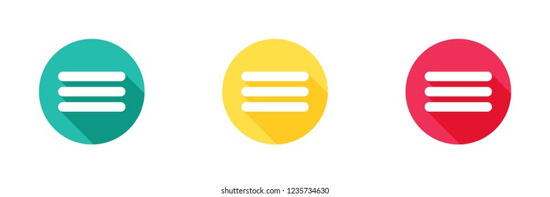 More icon in green yellow and red background with long shadow effect. Simple design, Solid/glyph icons style for business, social media, web and mobile app.
