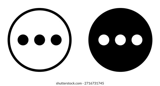 Más conjunto de iconos. Un dibujo de línea minimalista y moderno de tres puntos dentro de un círculo, comúnmente utilizado como un menú o icono de opciones.