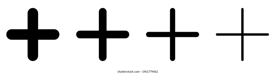 More icon. Set of plus icons of different thickness. Vector illustration.