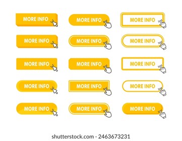 More info Button with pointer clicking. Web button. Finger Pressing. Click to More info Concept. Vector illustration