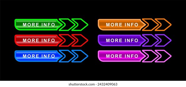 More info buttons collection modern vector Advertising button on website Navigation element.
