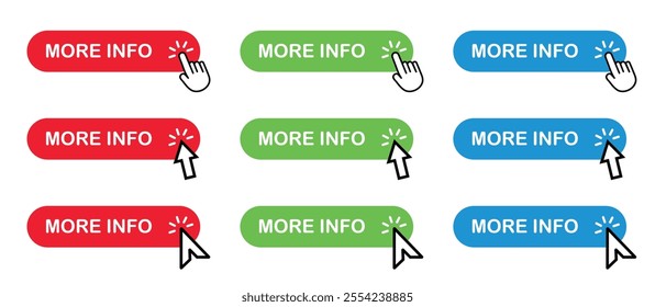 More info icon button with hand cursor and arrow cursor. More info web button.
