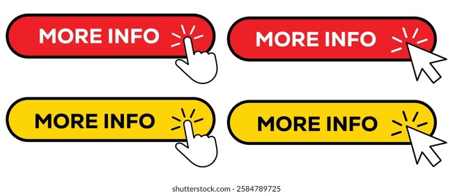 More info icon button with hand click and mouse cursor vector on white background