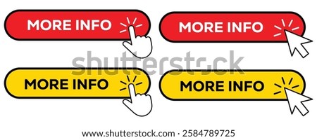 More info icon button with hand click and mouse cursor vector on white background