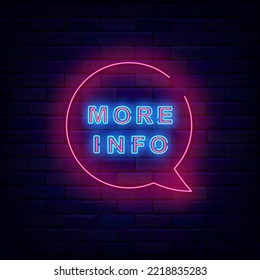 More info neon signboard in cloud. Speech bubbles frame. Promotion template. Glowing effect label. Vector stock illustration