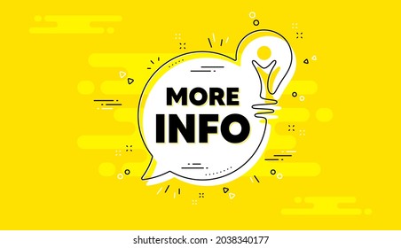 More info text. Idea yellow chat bubble banner. Navigation sign. Read description symbol. More info chat message lightbulb. Idea light bulb background. Vector