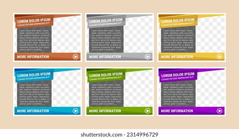 more information coloumn element banner for website or landing page. six color can be selected. horizontal layout with space for photo. modern geometric flat design. 