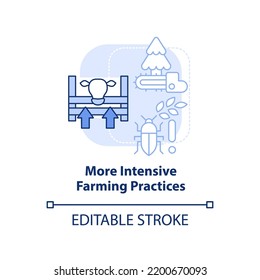 More intensive farming practices light blue concept icon. Overpopulation effects abstract idea thin line illustration. Isolated outline drawing. Editable stroke. Arial, Myriad Pro-Bold fonts used