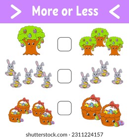 More or less. Educational activity worksheet for kids and toddlers. .