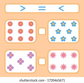 More, less or equal, compare the number of colors.