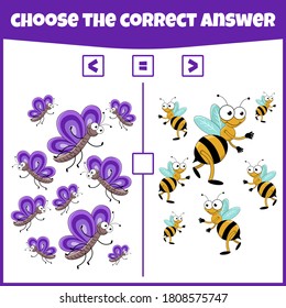 More less or equal. Compare the number. Counting game. Educational mathematical game. Math game for kids.