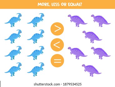 More, less or equal, compare the number of toy pyramids.