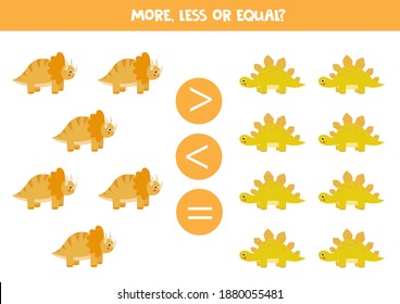 More, less or equal, compare the number of toy pyramids.