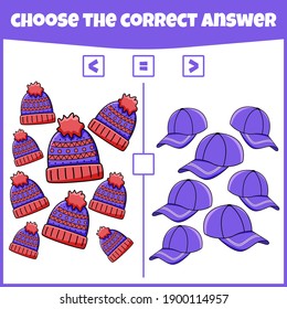 More less or equal. Compare the number. Counting game. Educational mathematical game. Math game for kids.