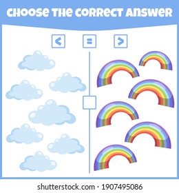 More less or equal. Compare the number. Counting game. Educational mathematical game. Math game for kids.